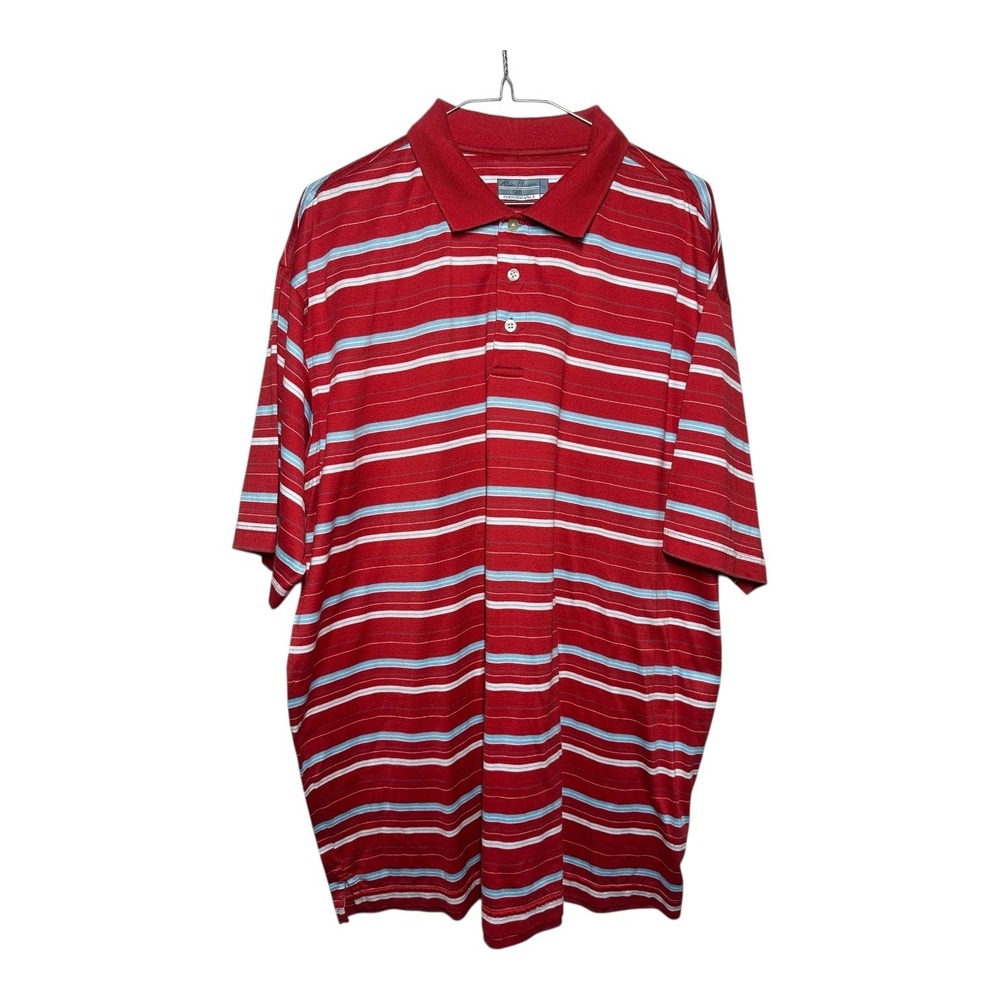 Alan Flusser Men's XL Red Striped Golf Performance Polo Shirt Classic Style